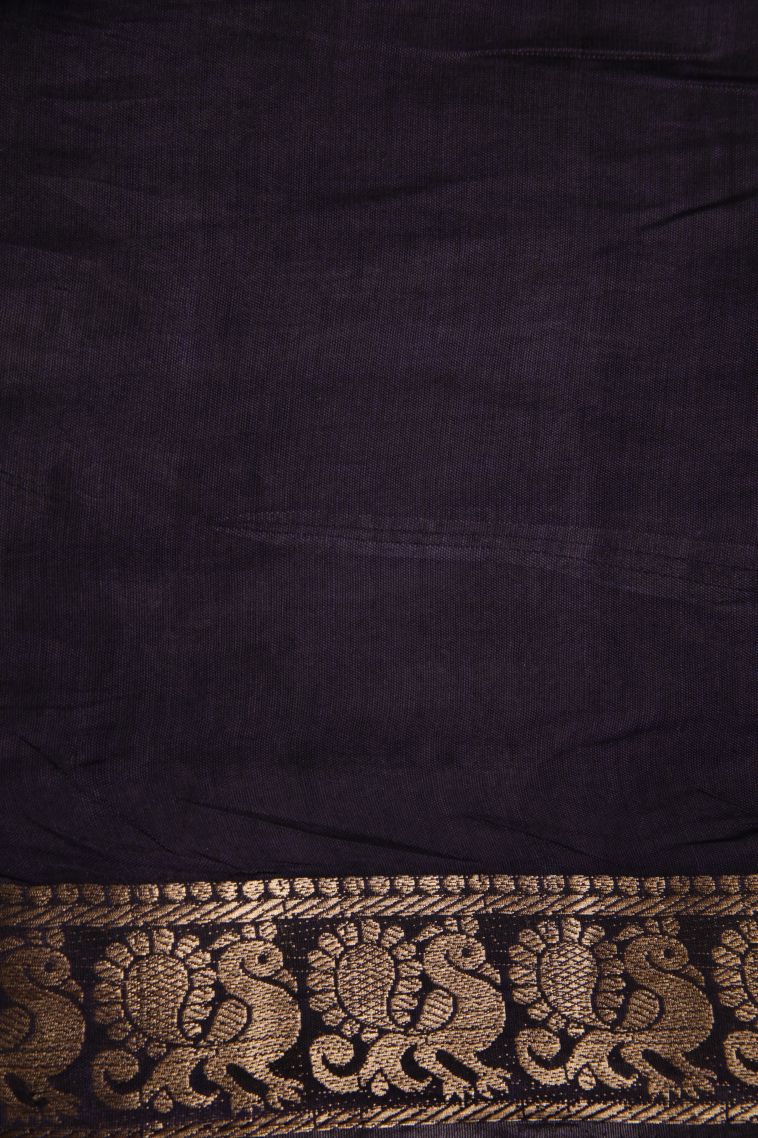 Berry Blue Fancy Saree with Gold Zari Floral Patterns view 3