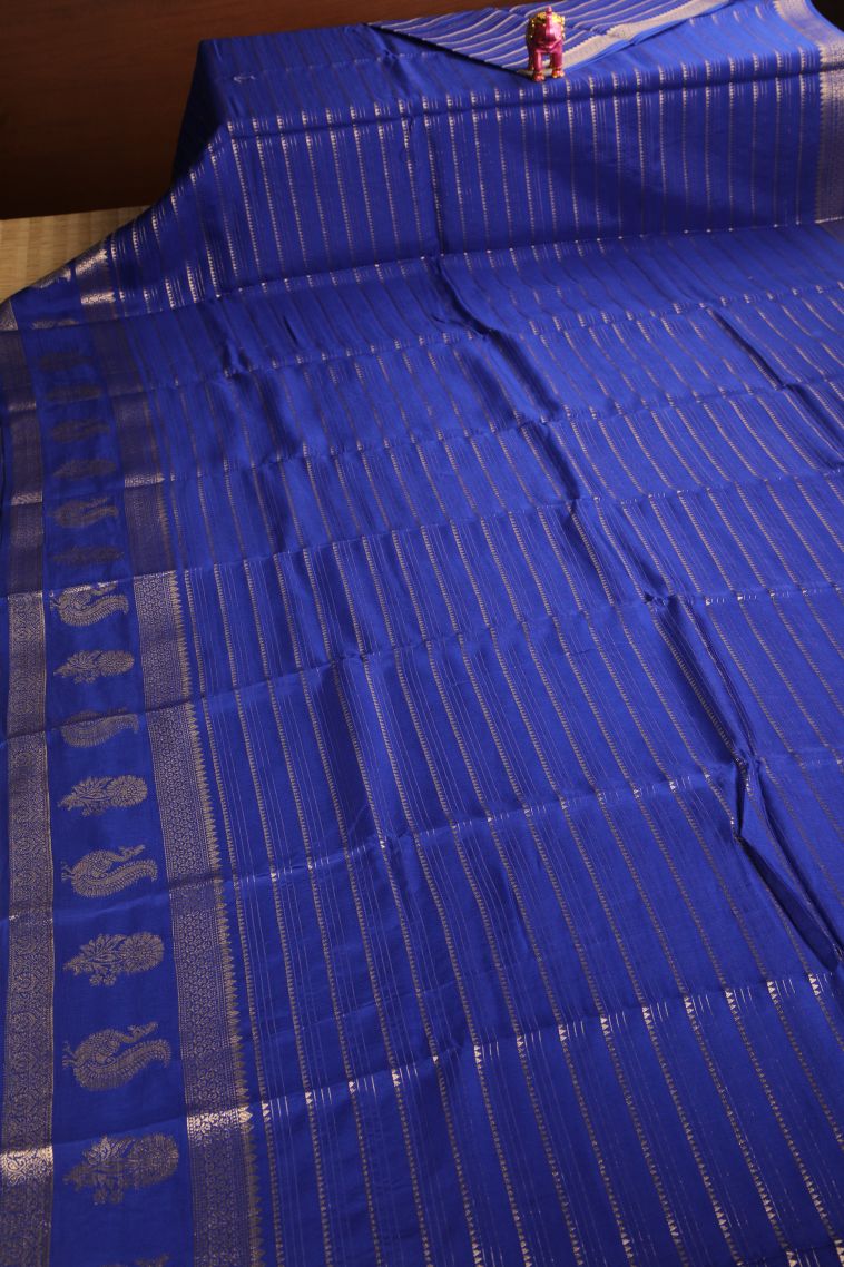 Lapis Blue Fancy Saree with Gold Zari Temple Pattern view 2