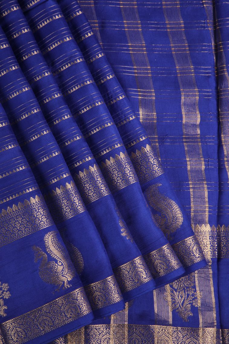 Lapis Blue Fancy Saree with Gold Zari Temple Pattern view 1