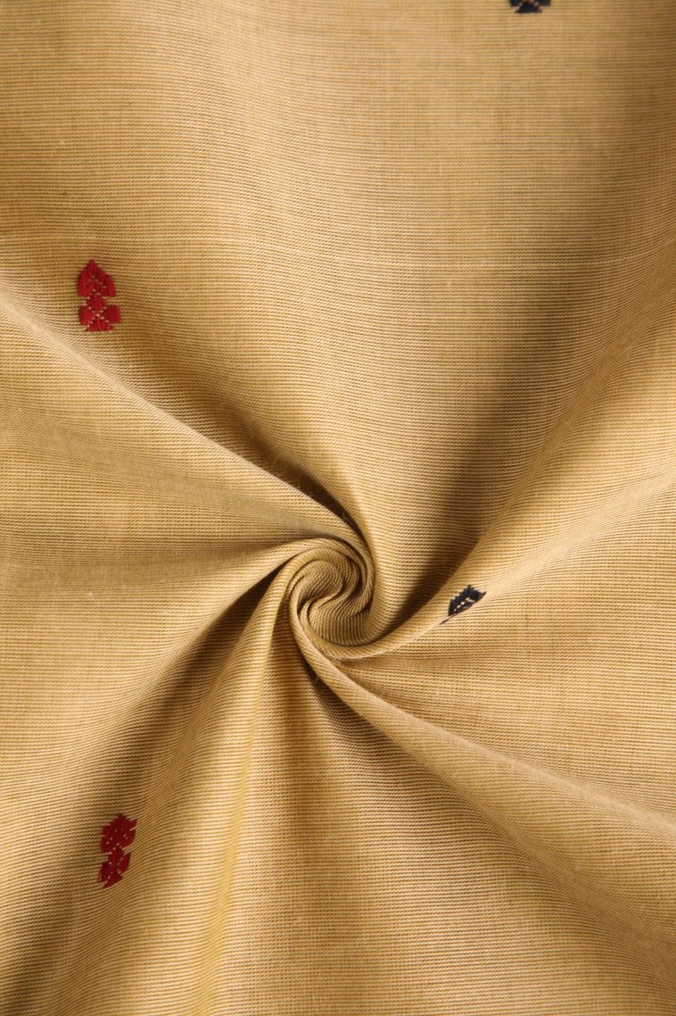 Beige Yellow Chettinad Cotton Sarees with Gold Zari Buttis (small Dots Or Motifs) view 4