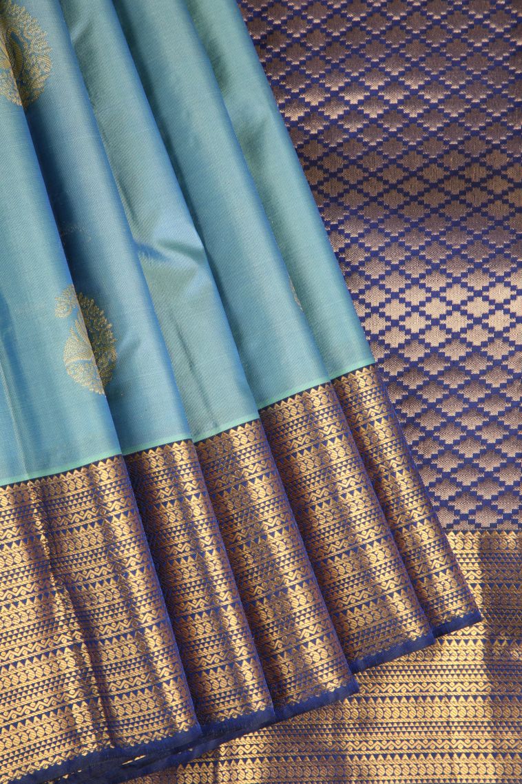 Sapphire Blue Soft Silk Saree with Gold Zari Manga view 1