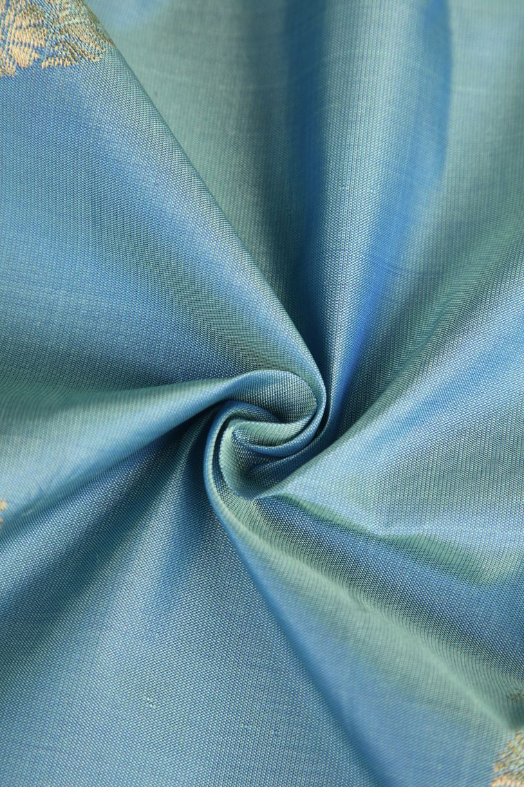 Sapphire Blue Soft Silk Saree with Gold Zari Manga view 4