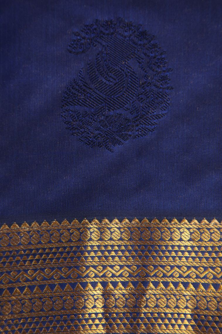 Sapphire Blue Soft Silk Saree with Gold Zari Manga view 3