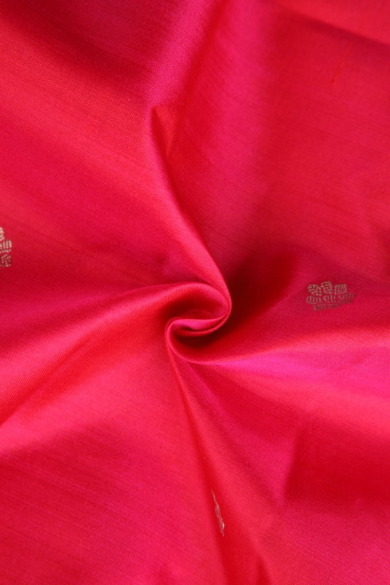 Rose  Red Soft Silk Saree with Silver Zari Puttas view 4