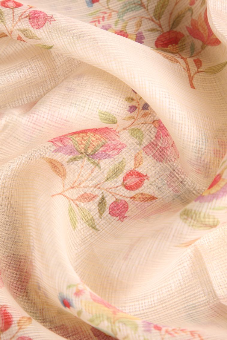 Coconut White Manipuri Cotton Sarees with Silver Zari Floral Patterns view 4