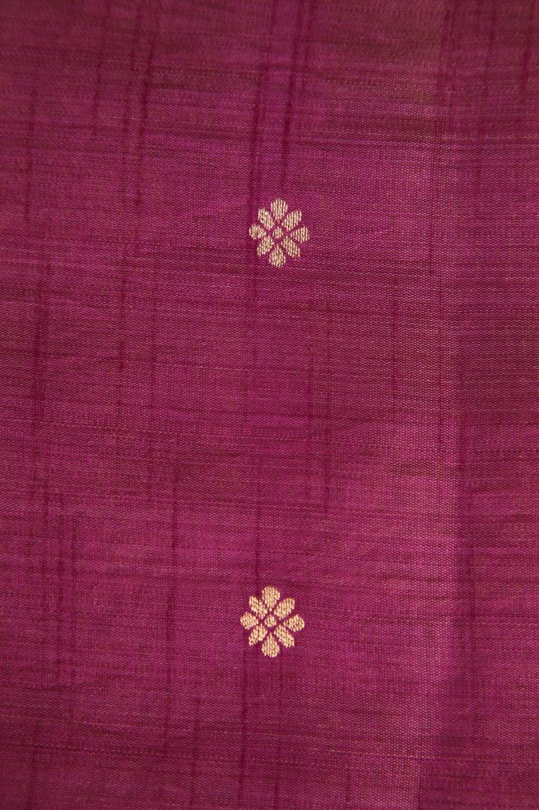 Magenta Purple Semi Tussar Silk with Gold Zari Geometric Shapes view 3