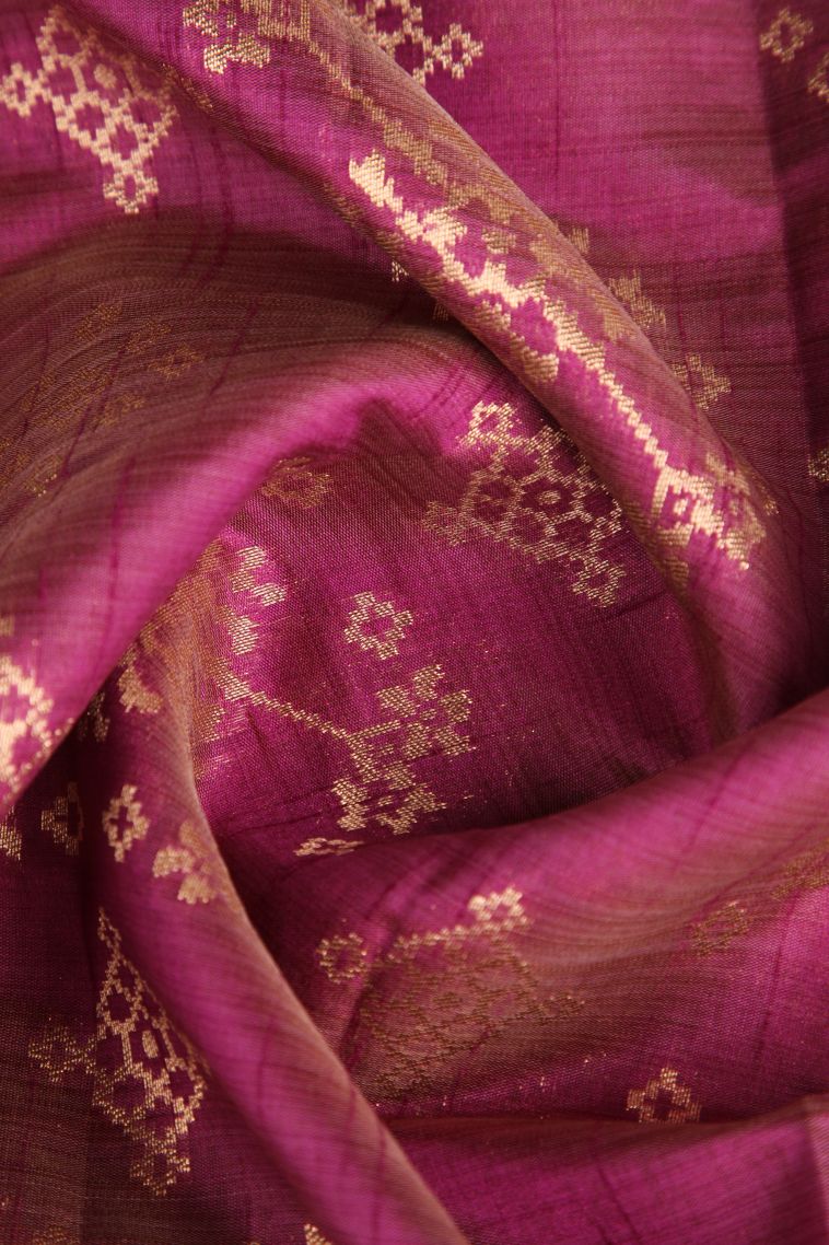 Magenta Purple Semi Tussar Silk with Gold Zari Geometric Shapes view 4