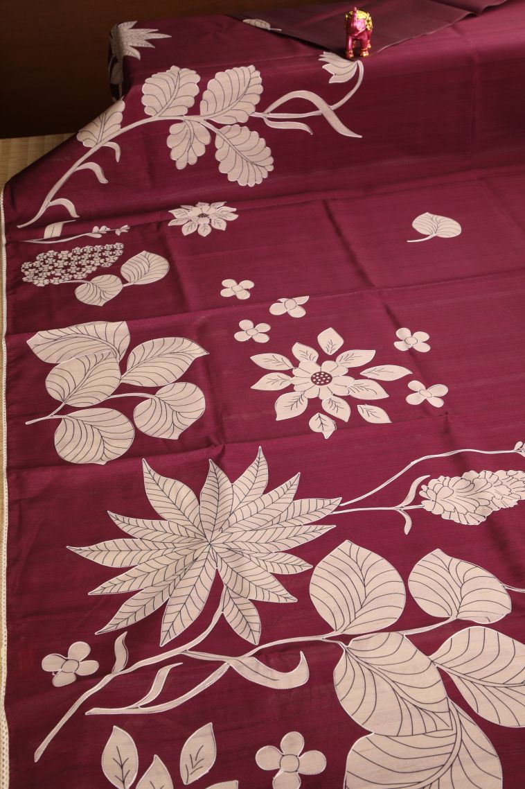 Jam Purple Tussar Saree with Without Zari Zari Floral Patterns view 2