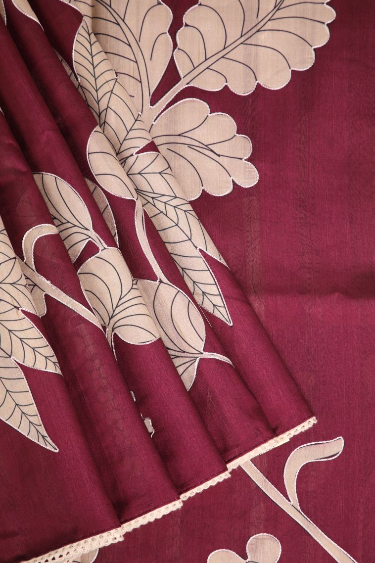 Jam Purple Tussar Saree with Without Zari Zari Floral Patterns view 1