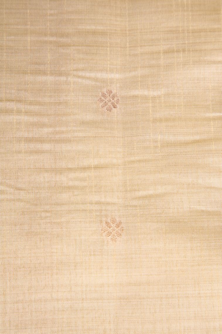 Vanilla Custard Yellow Semi Tussar Silk with Gold Zari Cross Straipes view 3