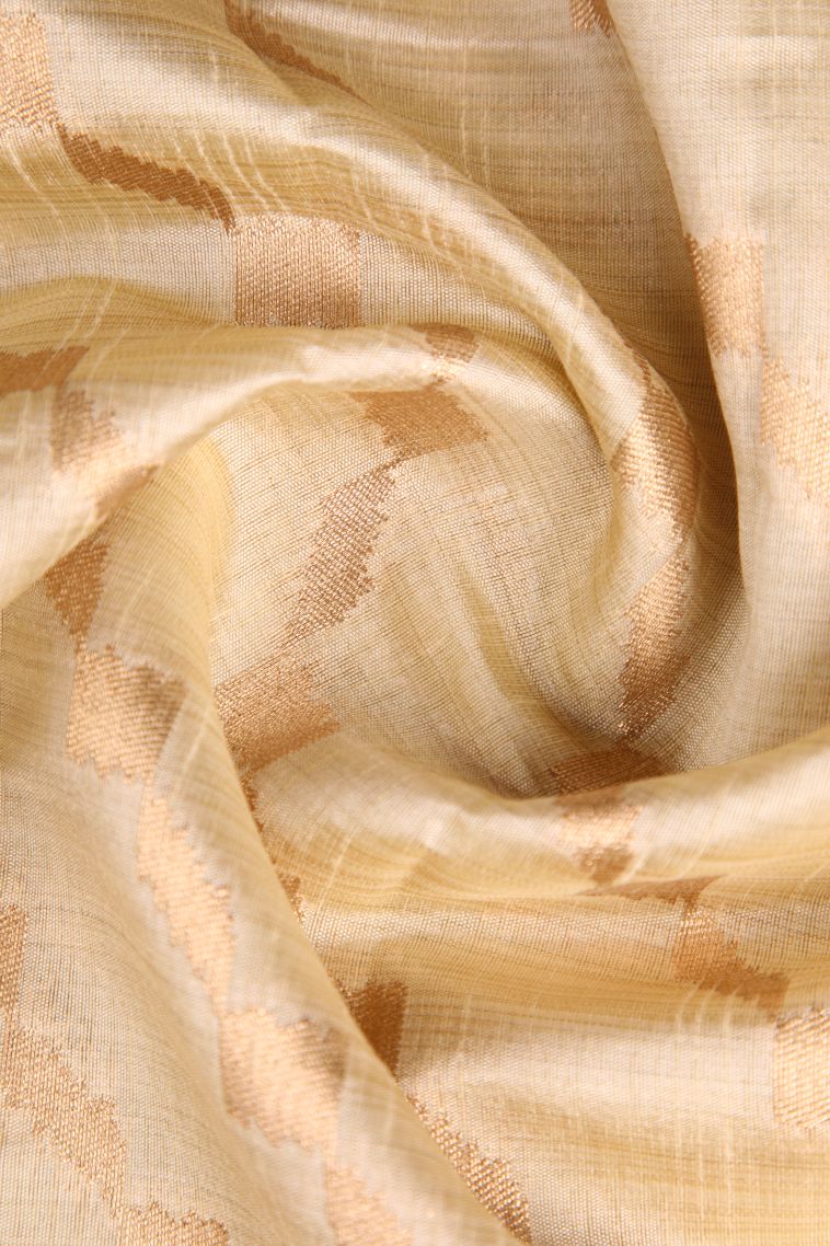 Vanilla Custard Yellow Semi Tussar Silk with Gold Zari Cross Straipes view 4
