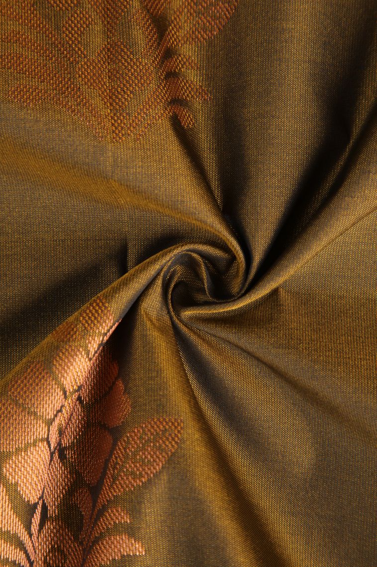 Peanut Brown Visiri Madippu Silk Sarees with Copper Zari Floral Patterns view 4