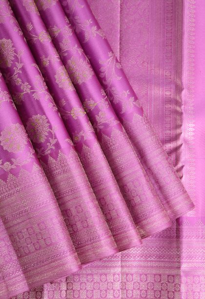 Bubble Purple Kanchipuram Silk Sarees with Gold Zari Floral Patterns