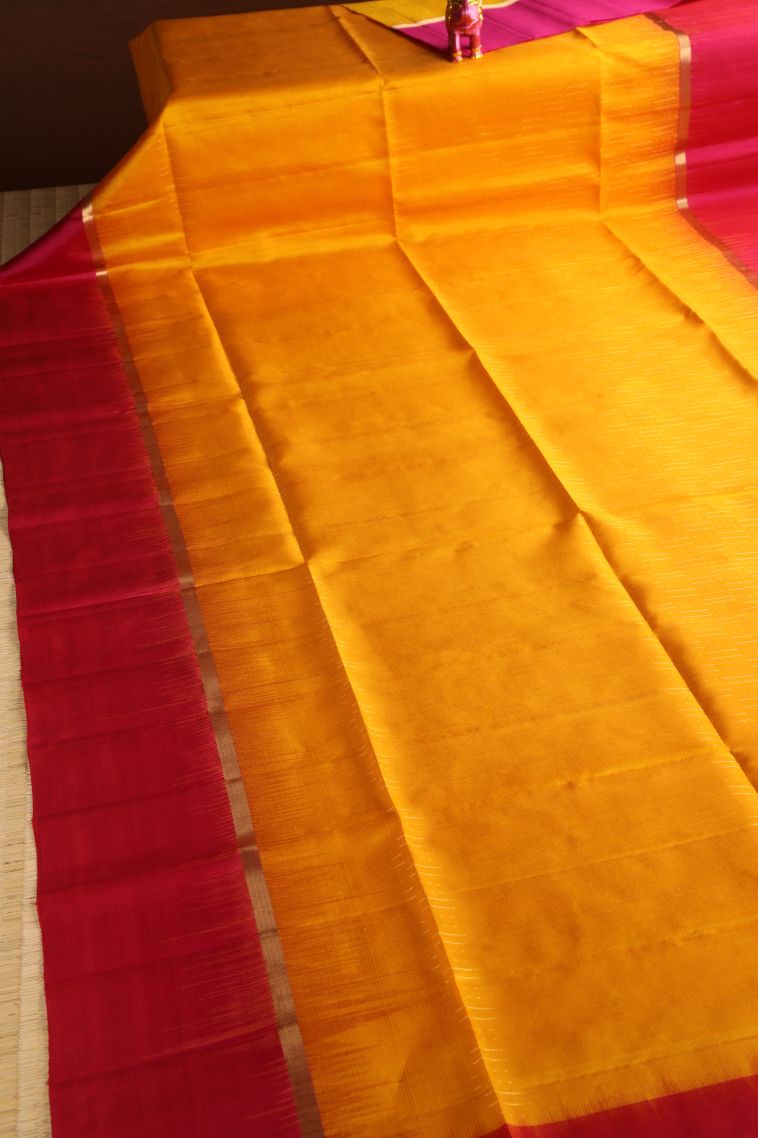 Merigold Orange Soft Silk Saree with Gold Zari Rain Drops Mottif view 2