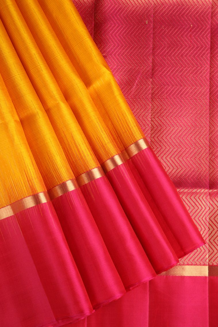 Merigold Orange Soft Silk Saree with Gold Zari Rain Drops Mottif view 1