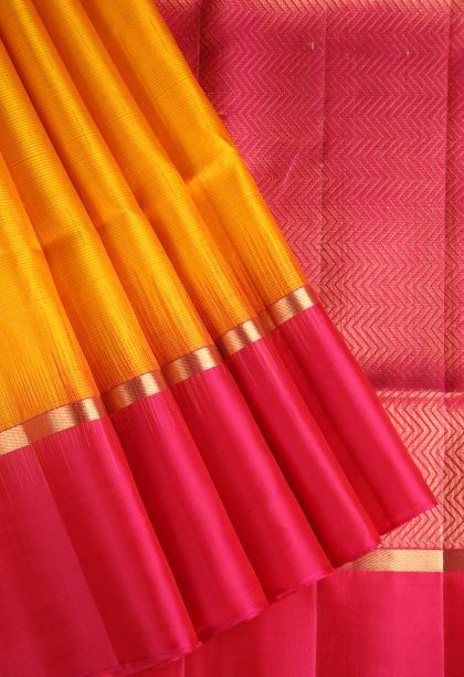 Merigold Orange Soft Silk Saree with Gold Zari Rain Drops Mottif