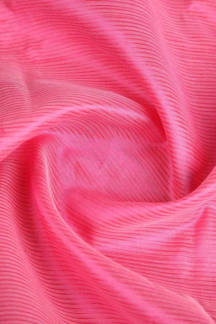 Bubblegum Pink Cotton Sarees with Gold Zari Plain view 4