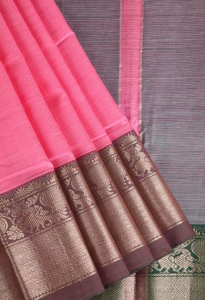 Bubblegum Pink Cotton Sarees with Gold Zari Plain