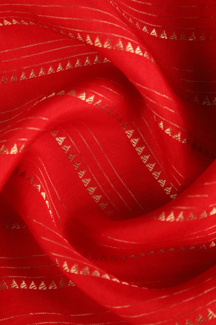 Candy Red Fancy Saree with Gold Zari Temple Pattern view 4
