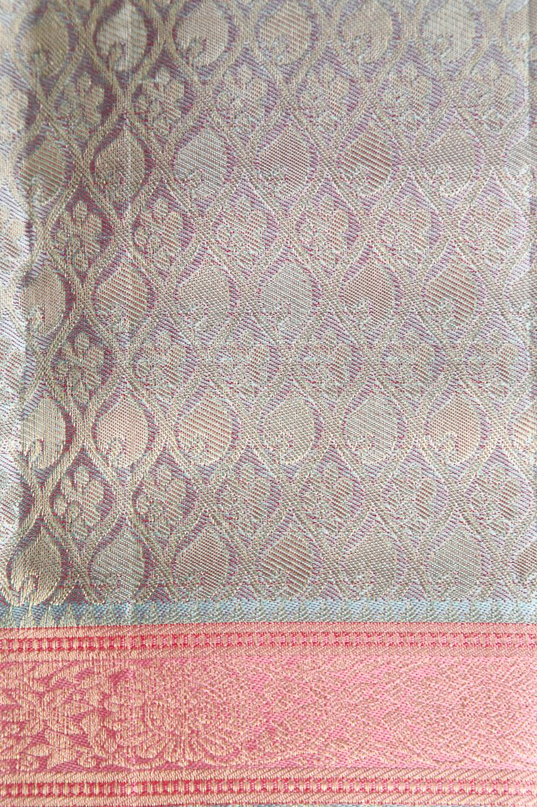 Rose  Red Kanchipuram Silk Sarees with Gold Zari Floral Patterns view 3