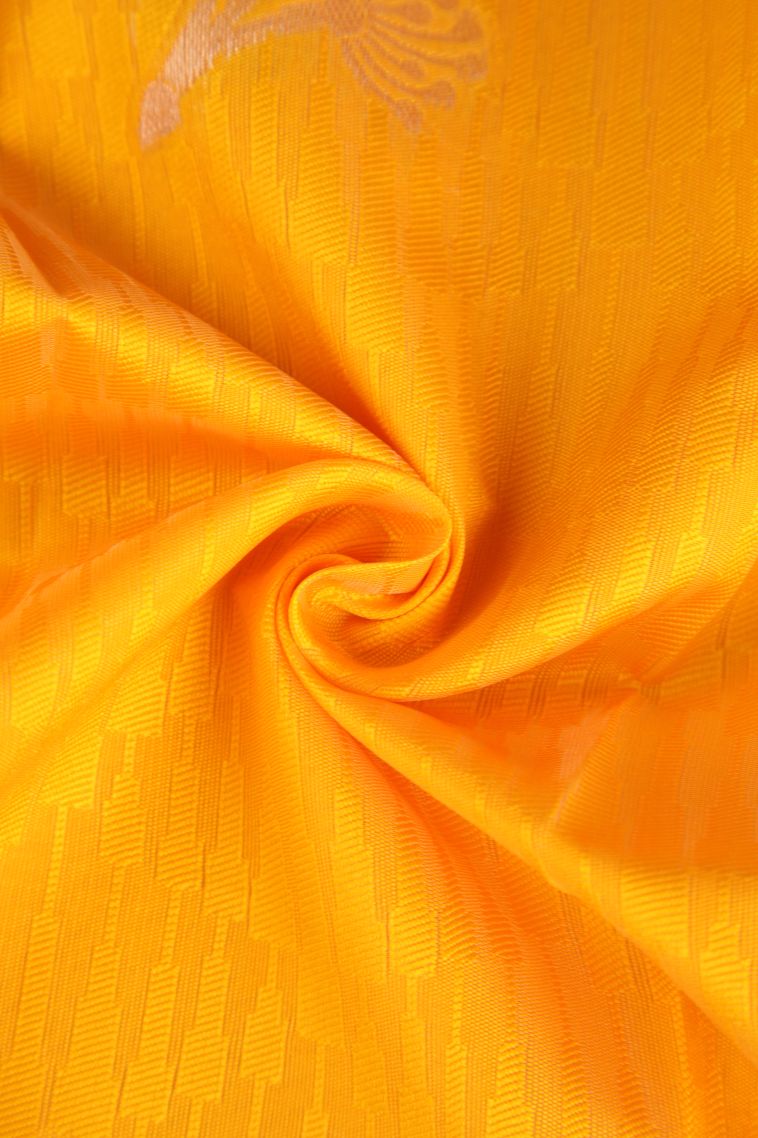Merigold Orange Visiri Madippu Silk Sarees with Copper Zari Floral Patterns view 4