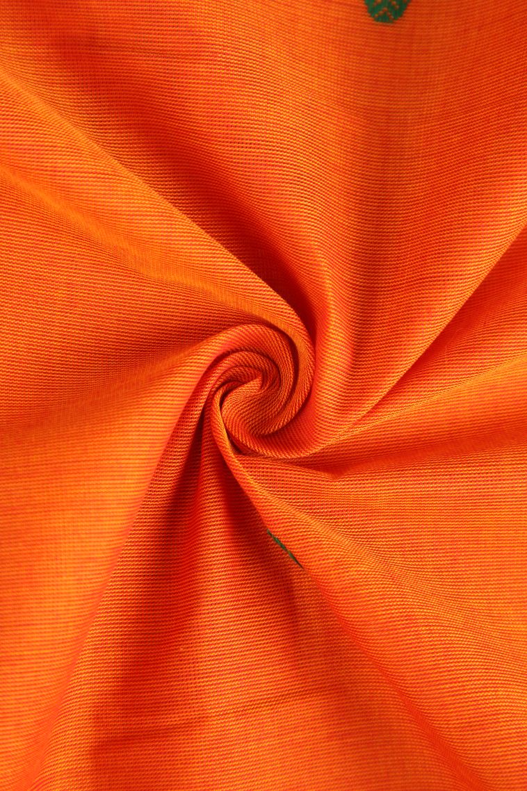 Tiger Orange Chettinad Cotton Sarees with Gold Zari Buttis (small Dots Or Motifs) view 4