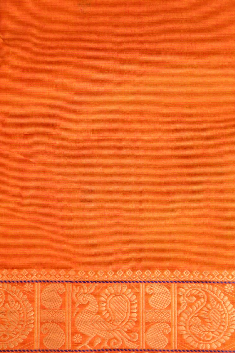 Tiger Orange Chettinad Cotton Sarees with Gold Zari Buttis (small Dots Or Motifs) view 3