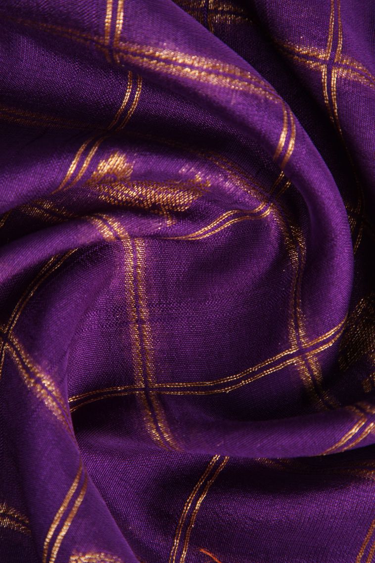 Viola Purple Banaras Sarees with Antic Zari Checks view 4