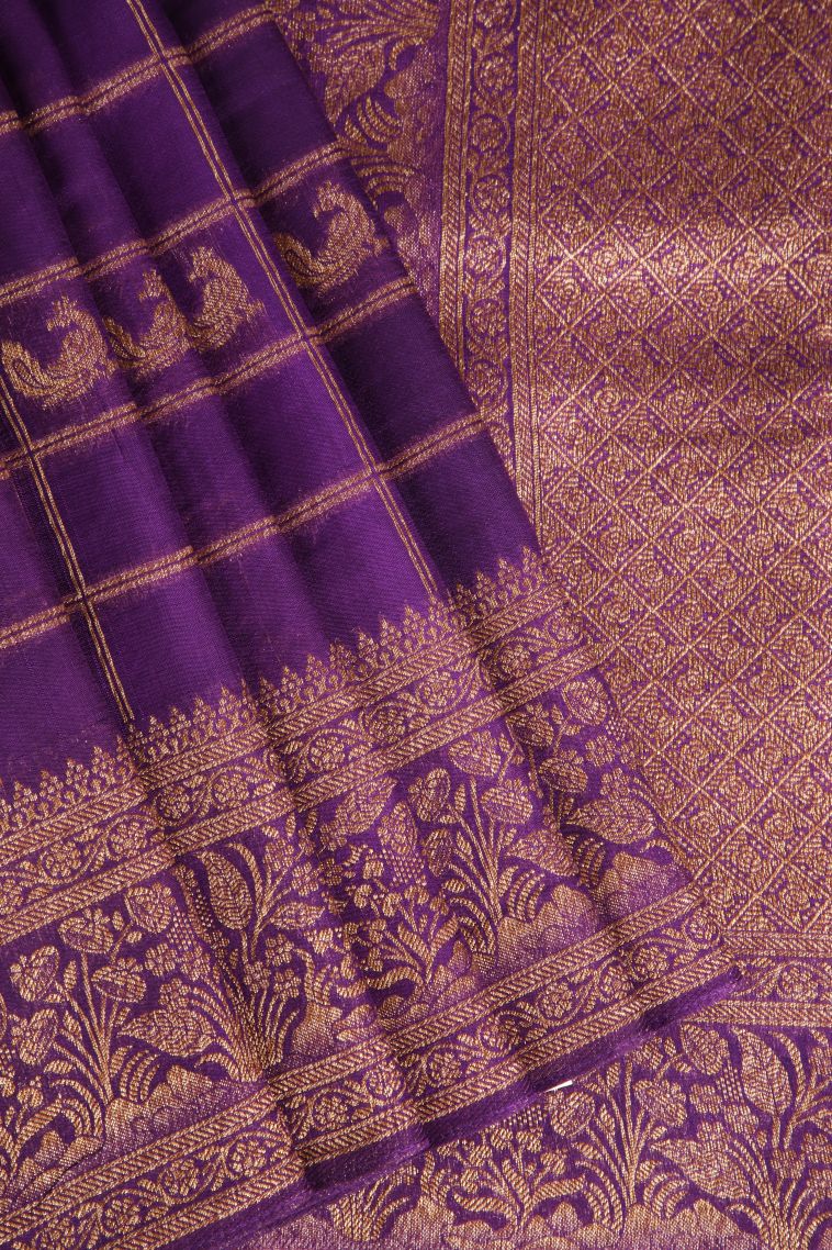 Viola Purple Banaras Sarees with Antic Zari Checks