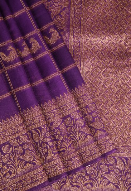 Viola Purple Banaras Sarees with Antic Zari Checks