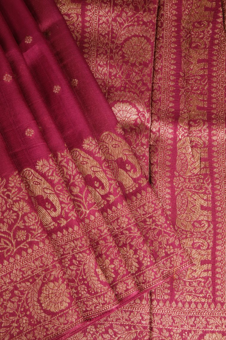 Magenta Purple Banaras Sarees with Antic Zari Floral Puttas