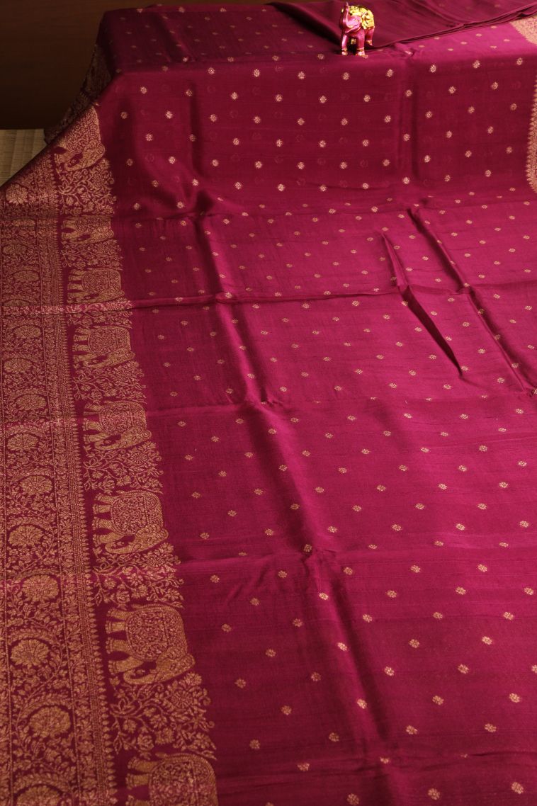Magenta Purple Banaras Sarees with Antic Zari Floral Puttas view 2