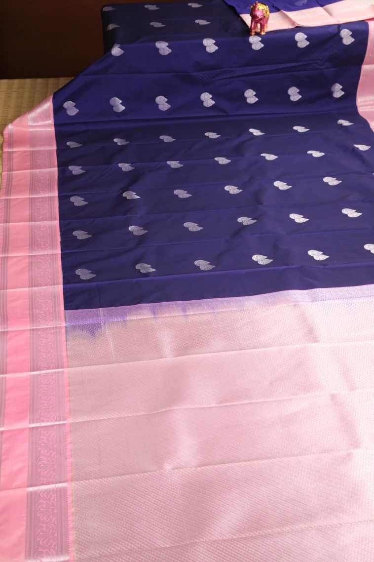Admiral Blue Visiri Madippu Silk Sarees with Silver Zari Paisley (mango Design) view 2