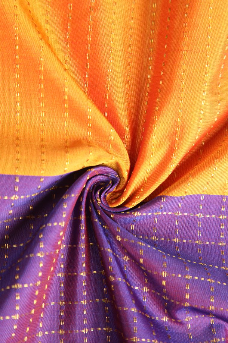 Apricot Orange Visiri Madippu Silk Sarees with Gold Zari Checks view 4