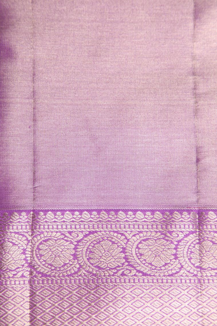 Lilac Purple Kanchipuram Silk Sarees with Gold Zari Floral Patterns view 3