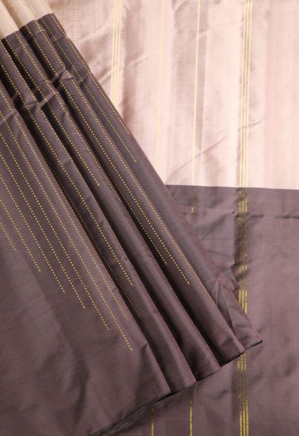 Tortilla Brown Visiri Madippu Silk Sarees with Copper Zari Geometric Shapes