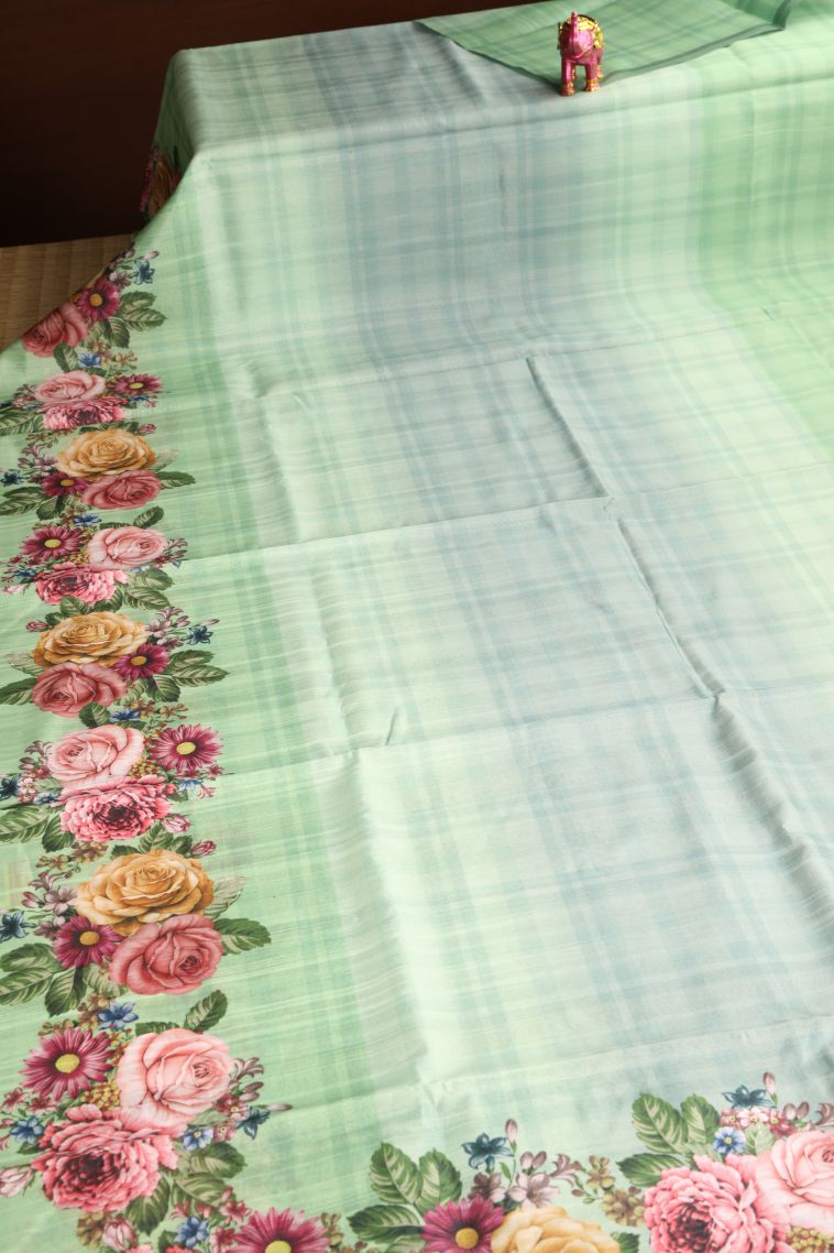 Pistachio Green Semi Tussar Silk with Without Zari Zari Floral Patterns view 2
