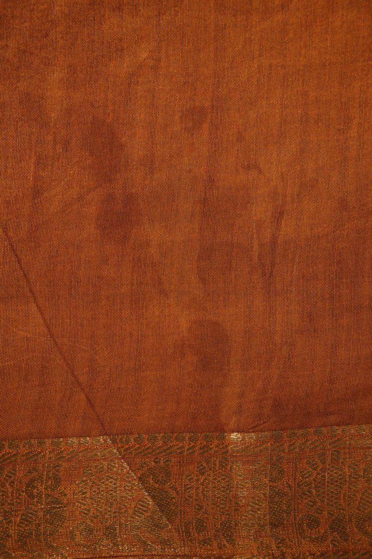 Bronze Orange Fancy Saree with Gold Zari Floral Patterns view 3