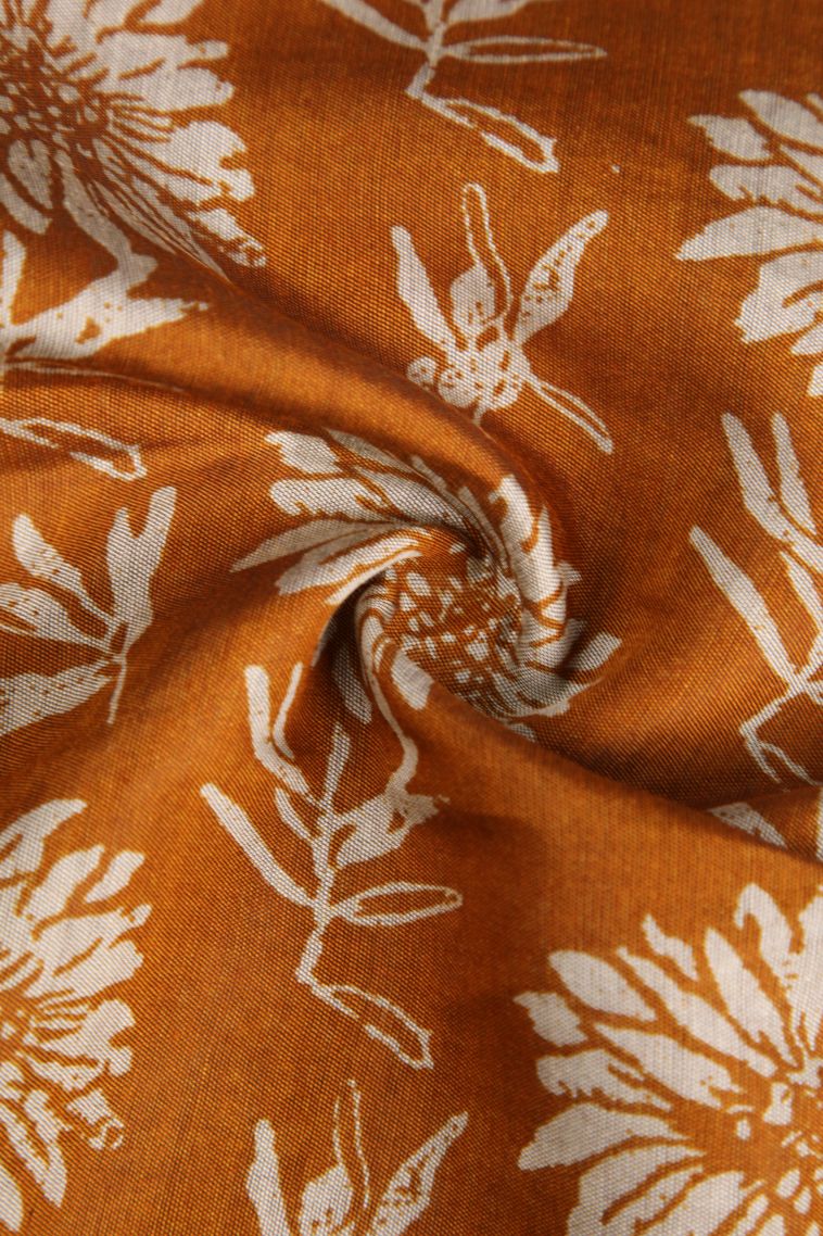 Bronze Orange Fancy Saree with Gold Zari Floral Patterns view 4