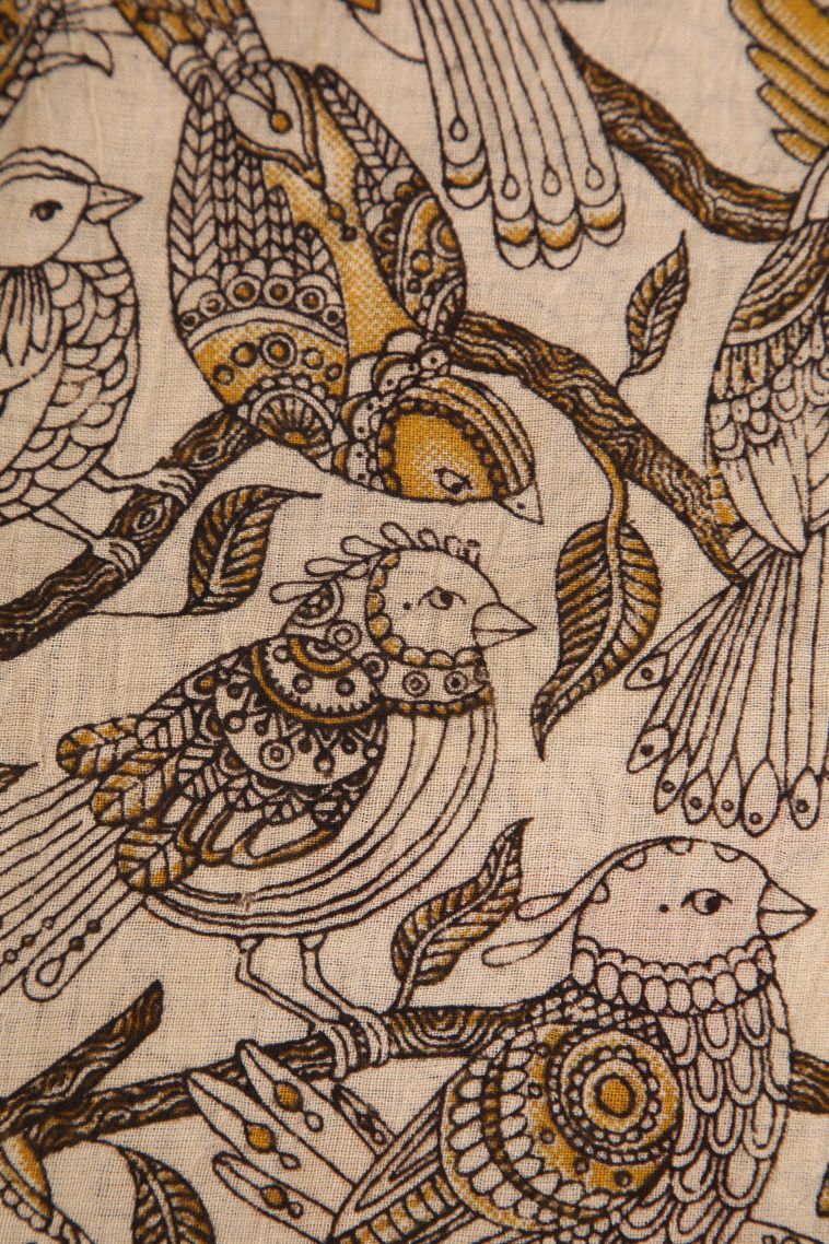 Rose  Red Kalamkari with Without Zari Zari Birds Mottif view 3