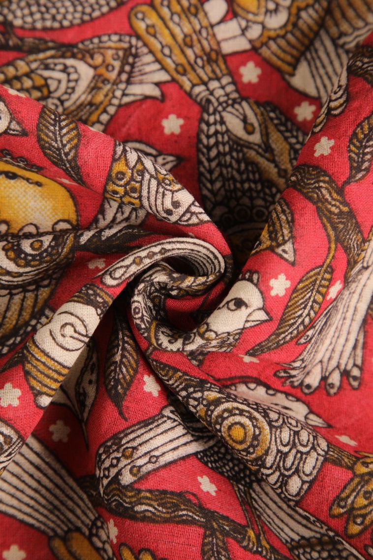 Rose  Red Kalamkari with Without Zari Zari Birds Mottif view 4