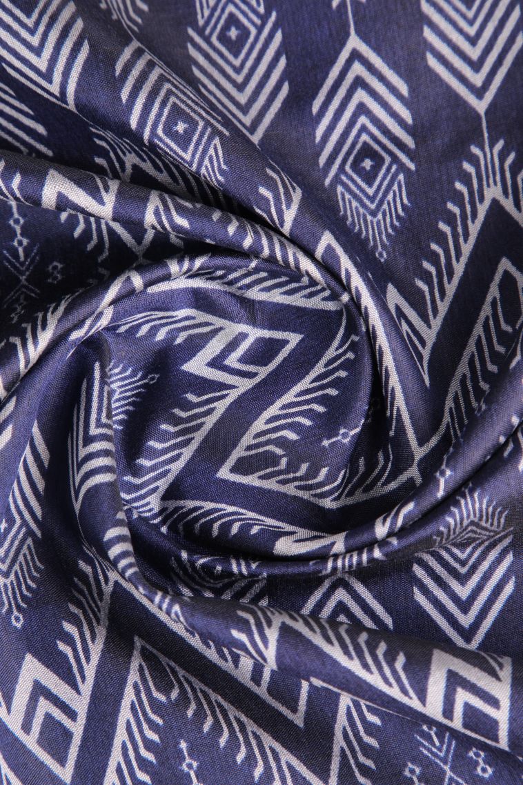Indigo Blue Semi Tussar Silk with Copper Zari Pochamballi Pattern view 4