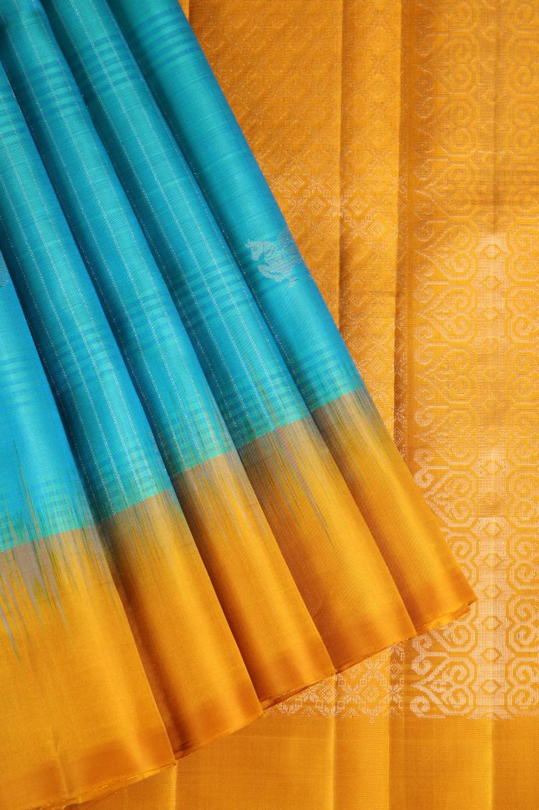 Admiral Blue Soft Silk Saree with Gold Zari Checks And Puttas