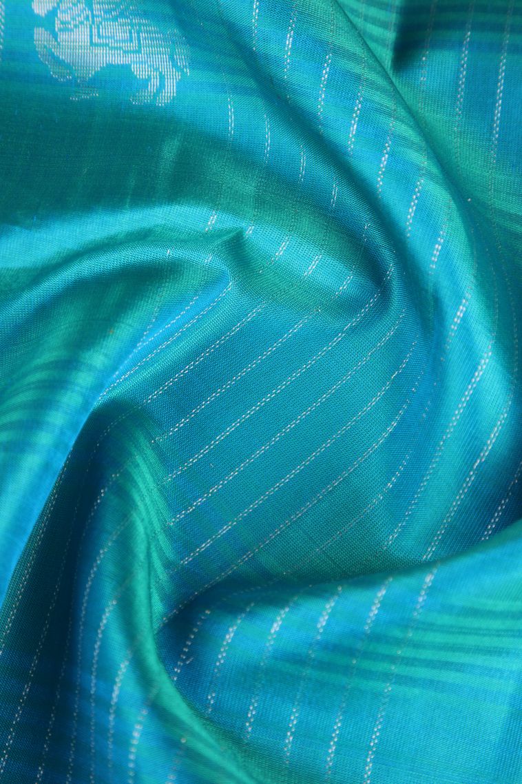 Admiral Blue Soft Silk Saree with Gold Zari Checks And Puttas view 4