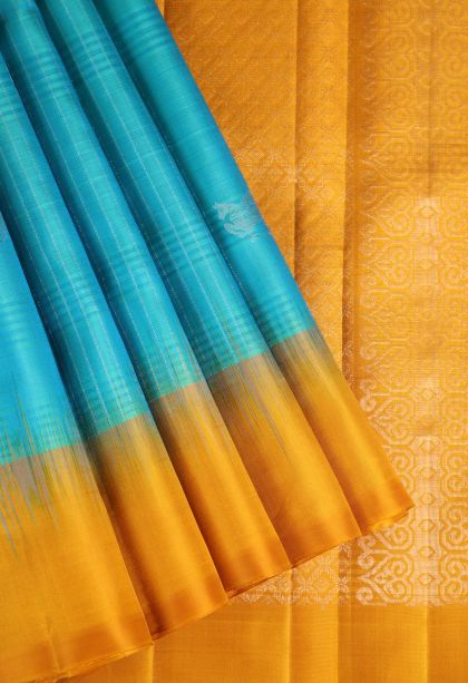 Admiral Blue Soft Silk Saree with Gold Zari Checks And Puttas