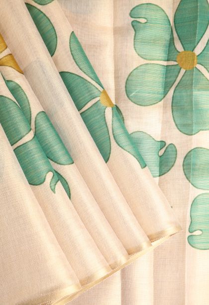 Vanilla Custard Yellow Tissue Silk Sarees with Gold Zari Floral Puttas