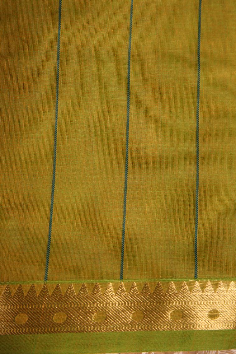 Lemon Yellow Kanchi Cotton Sarees with Gold Zari Straipes And Puttas view 3