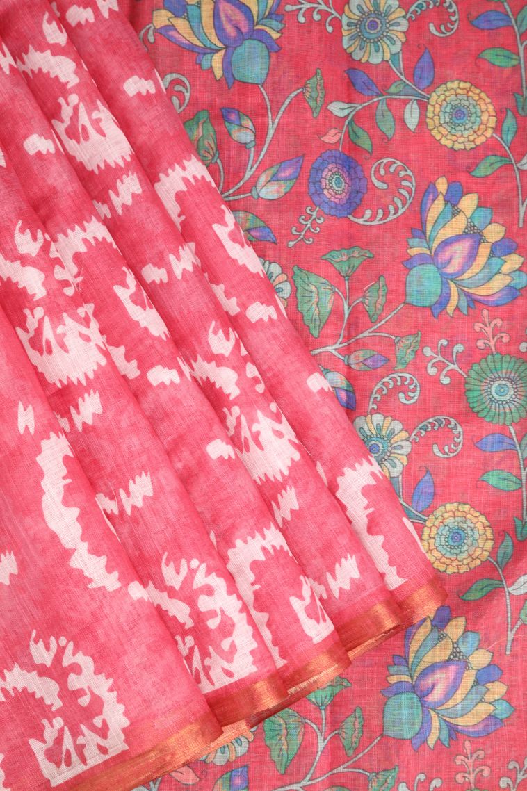 Rouge Pink Linen Saree with Without Zari Zari Pathik Motifs