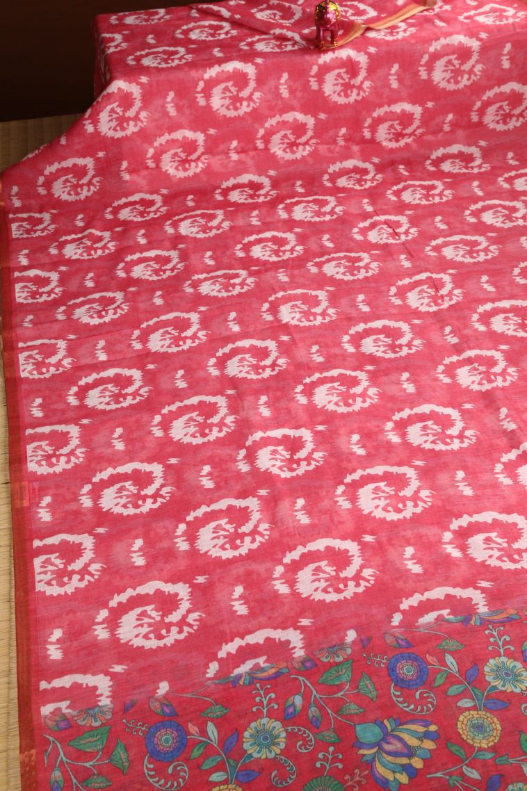 Rouge Pink Linen Saree with Without Zari Zari Pathik Motifs view 2