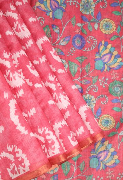 Rouge Pink Linen Saree with Without Zari Zari Pathik Motifs